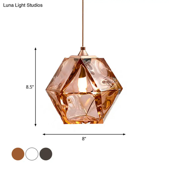 Modern Geometric Pendant Light - White/Smoke Grey/Rose Gold Glass Ideal For Dining Room Ceiling