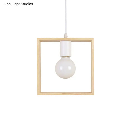 Modern Geometric Wood Pendant Light With Single Bulb For Suspension / Square