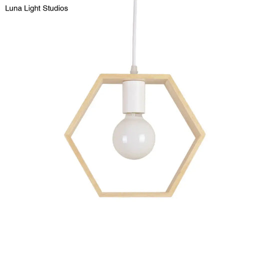 Modern Geometric Wood Pendant Light With Single Bulb For Suspension / Hexagon