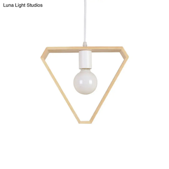 Modern Geometric Wood Pendant Light With Single Bulb For Suspension / Triangle