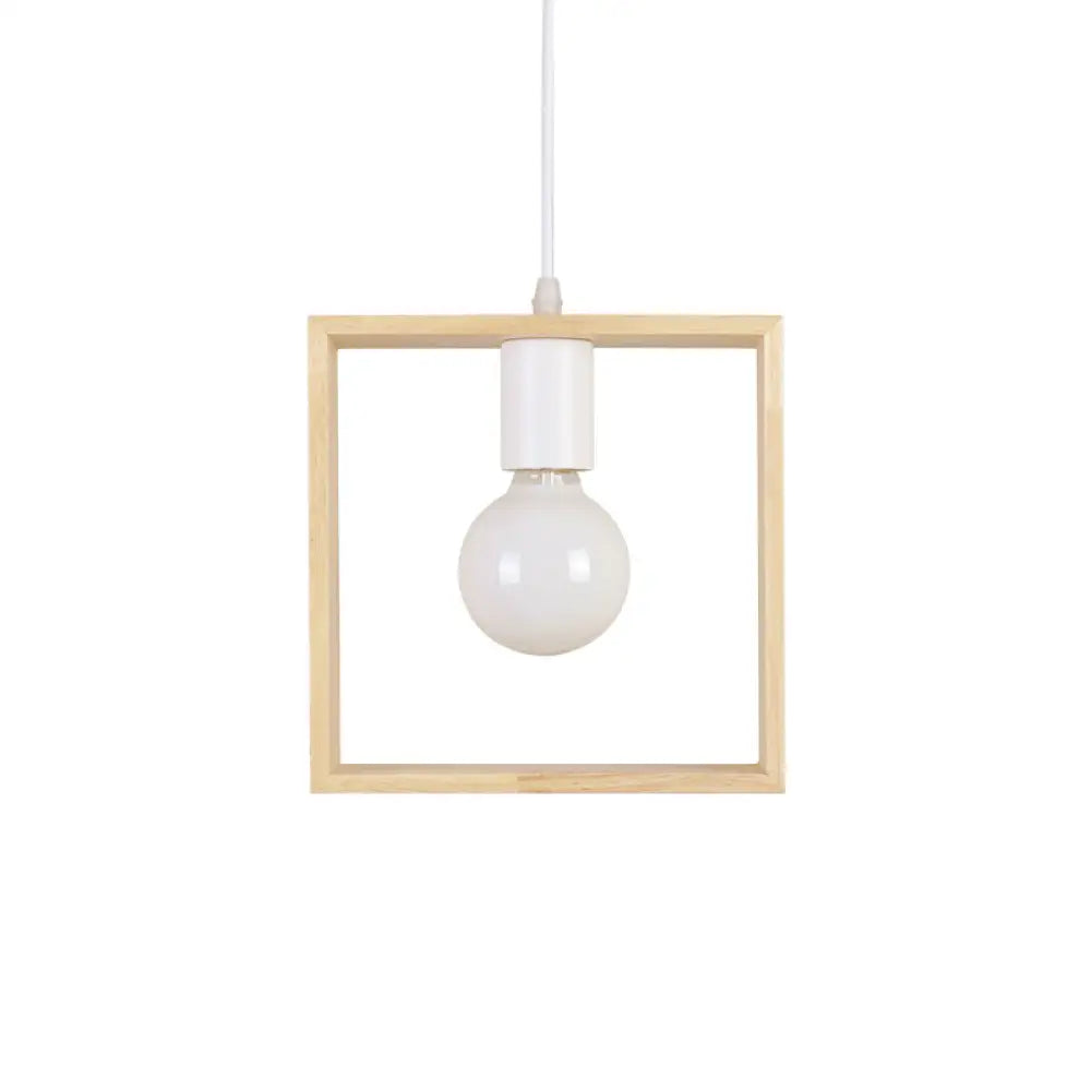 Modern Geometric Pendant Light With Wooden Frame - Single-Bulb Suspension Fixture Wood / Square