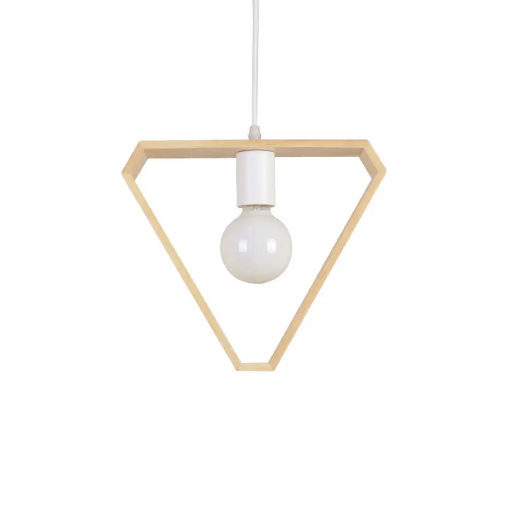 Modern Geometric Pendant Light With Wooden Frame - Single-Bulb Suspension Fixture Wood / Triangle