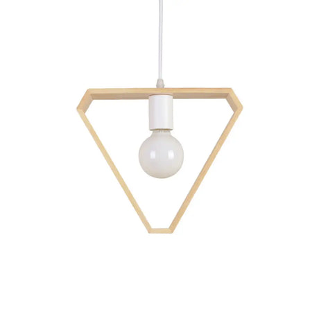 Modern Geometric Pendant Light With Wooden Frame - Single-Bulb Suspension Fixture Wood / Triangle