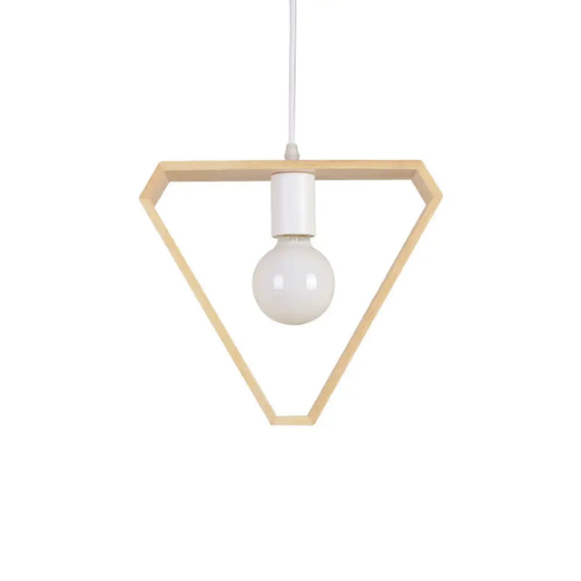 Modern Geometric Pendant Light With Wooden Frame - Single-Bulb Suspension Fixture Wood / Triangle