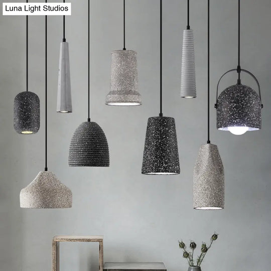 Modern Geometric Shade Ceiling Light - Single Hanging Lamp For Dining Room In Cement Finish