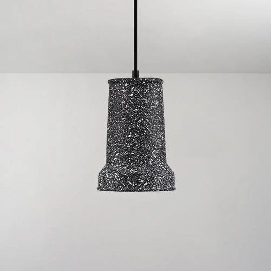 Modern Geometric Shade Ceiling Light - Single Hanging Lamp For Dining Room In Cement Finish Black /