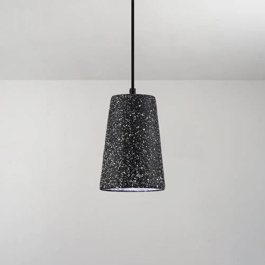 Modern Geometric Shade Ceiling Light - Single Hanging Lamp For Dining Room In Cement Finish Black /