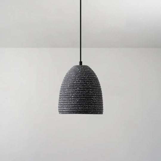 Modern Geometric Shade Ceiling Light - Single Hanging Lamp For Dining Room In Cement Finish Black /