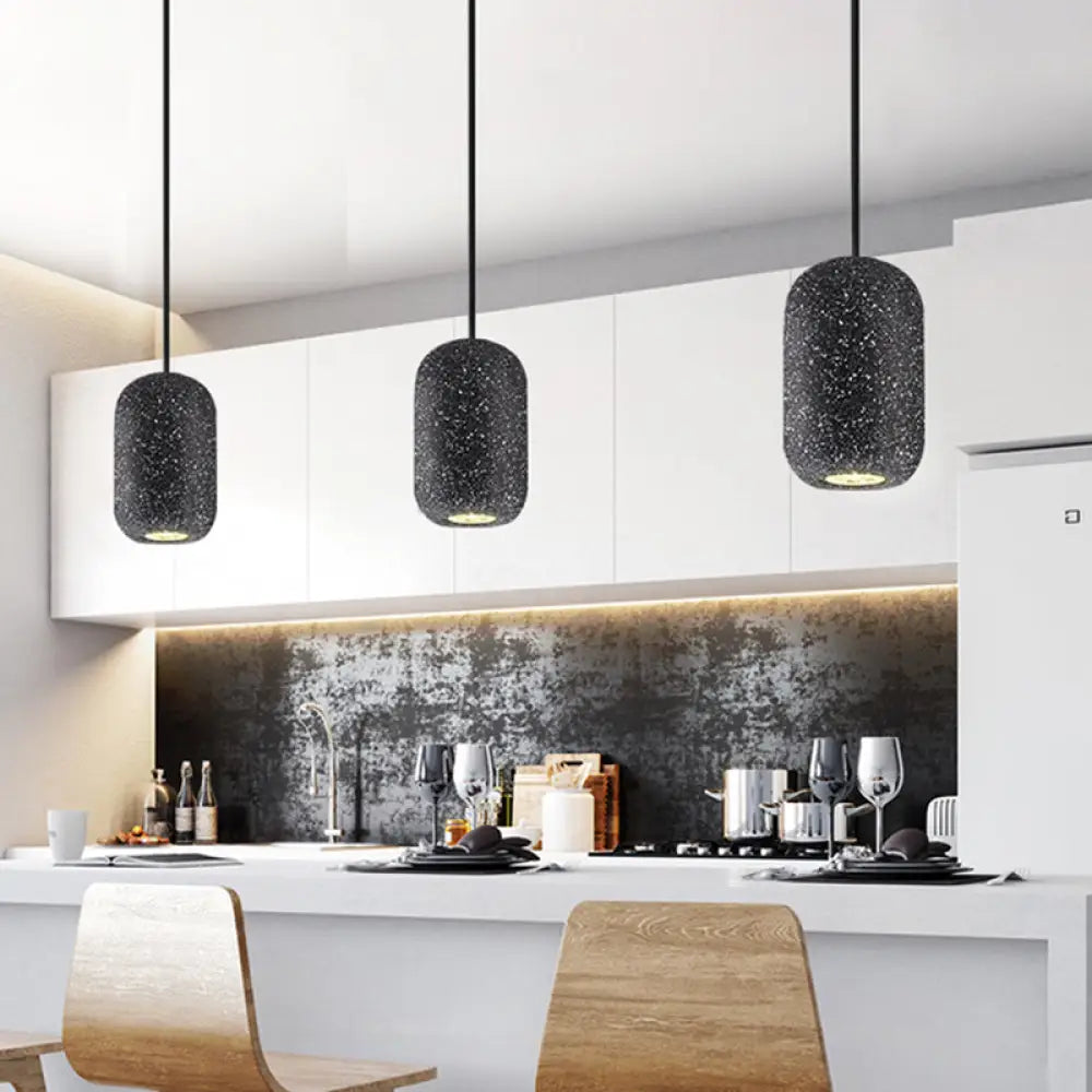 Modern Geometric Shade Ceiling Light - Single Hanging Lamp For Dining Room In Cement Finish Black /