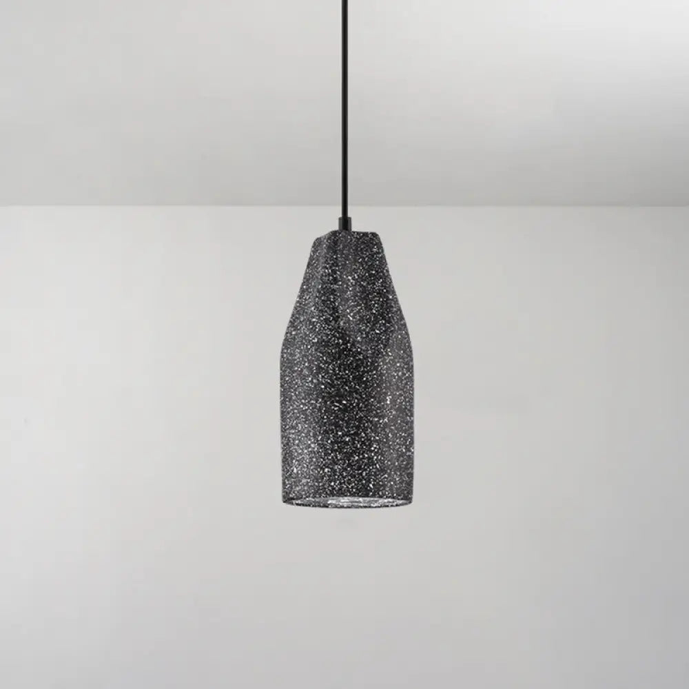 Modern Geometric Shade Ceiling Light - Single Hanging Lamp For Dining Room In Cement Finish Black /