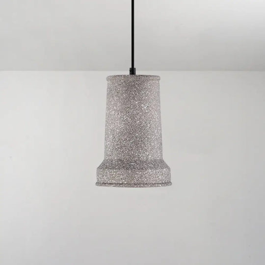 Modern Geometric Shade Ceiling Light - Single Hanging Lamp For Dining Room In Cement Finish Grey /