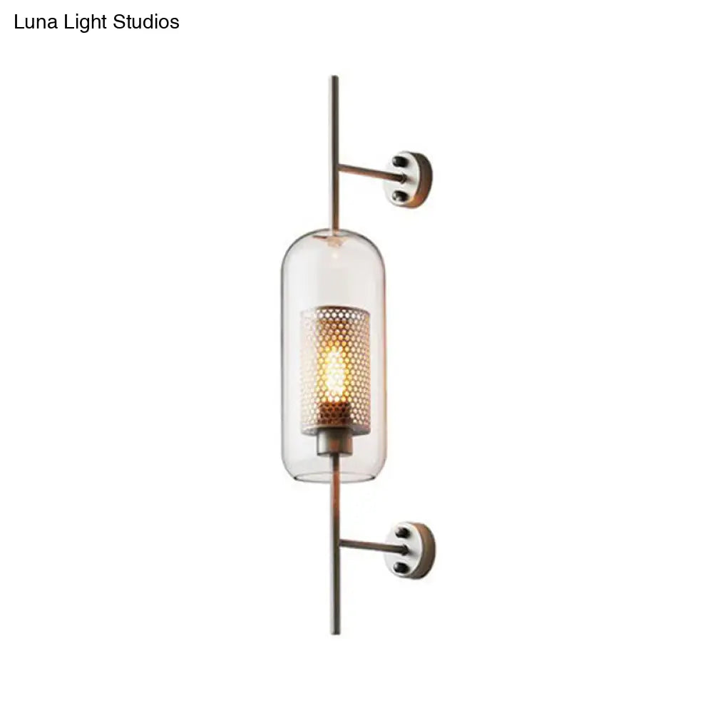 Modern Geometric Wall Lamp - Clear Glass Single-Bulb Ideal For Corridors