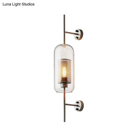 Modern Geometric Wall Lamp - Clear Glass Single-Bulb Ideal For Corridors