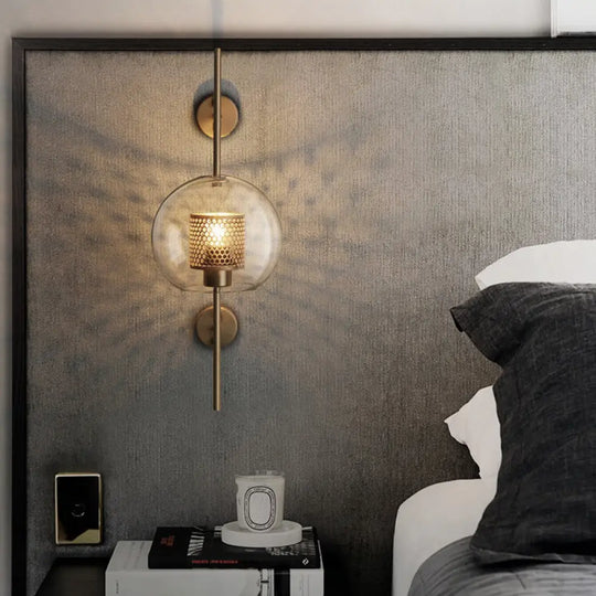 Modern Geometric Wall Lamp - Clear Glass Single-Bulb Ideal For Corridors Bronze / Small Globe