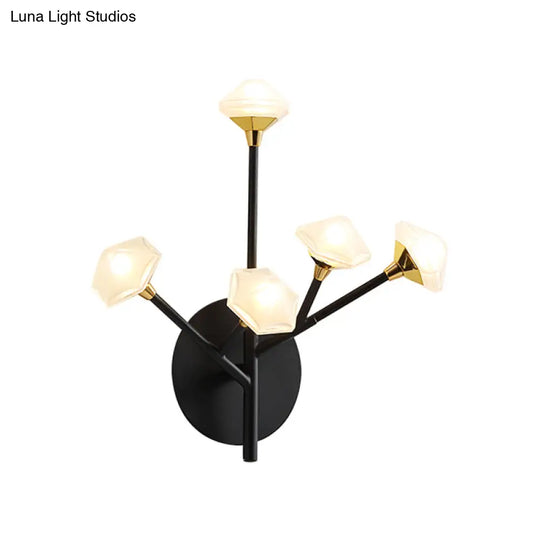 Modern Geometric Wall Sconce With 5 Black/Gold Lights And Branching Acrylic Shade Design