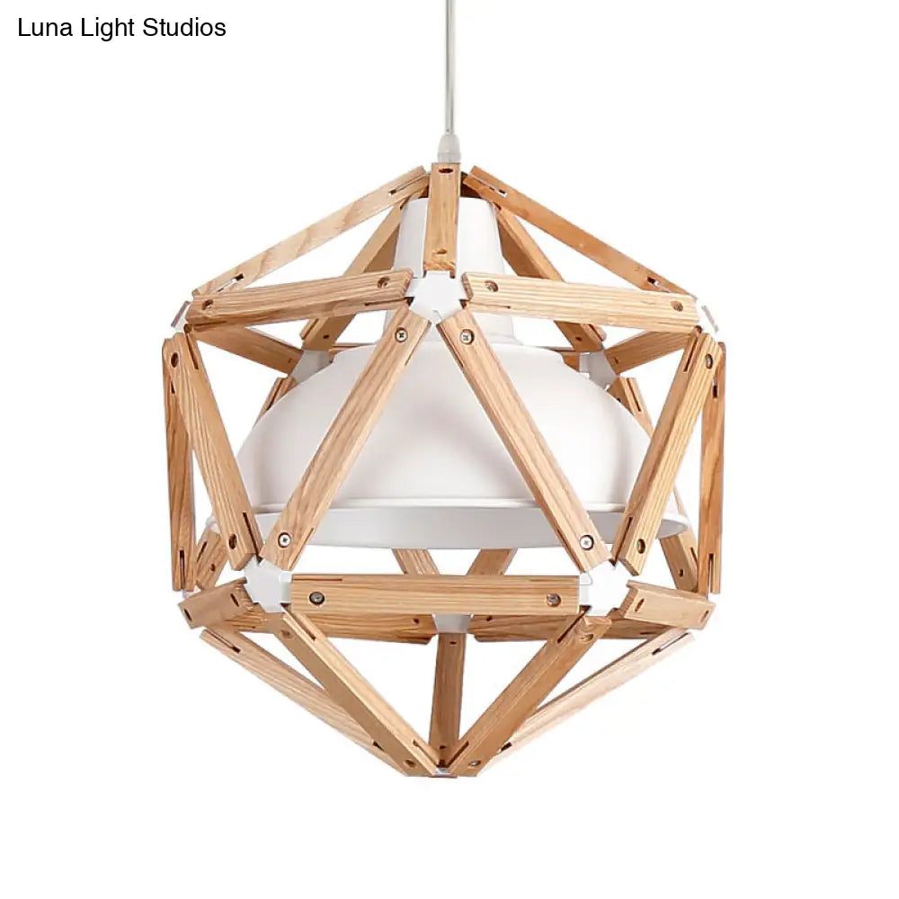 Modern Wood Geometric Kitchen Hanging Light With Metal Shade - 1-Light Pendant In Light/Dark Brown