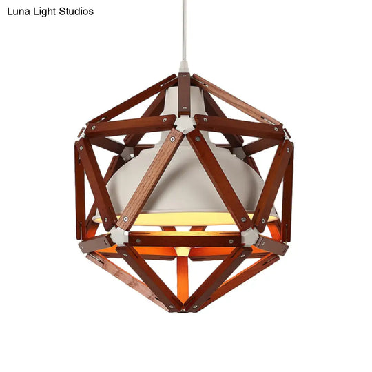 Modern Geometric Wood Bar Hanging Light: 1-Light Ceiling Pendant In Light/Dark Brown With Metal