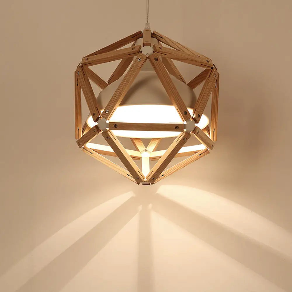 Modern Geometric Wood Bar Hanging Light: 1-Light Ceiling Pendant In Light/Dark Brown With Metal