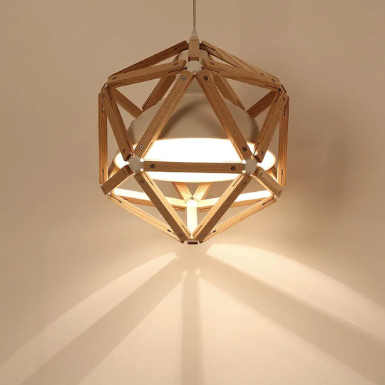 Modern Geometric Wood Bar Hanging Light: 1-Light Ceiling Pendant In Light/Dark Brown With Metal