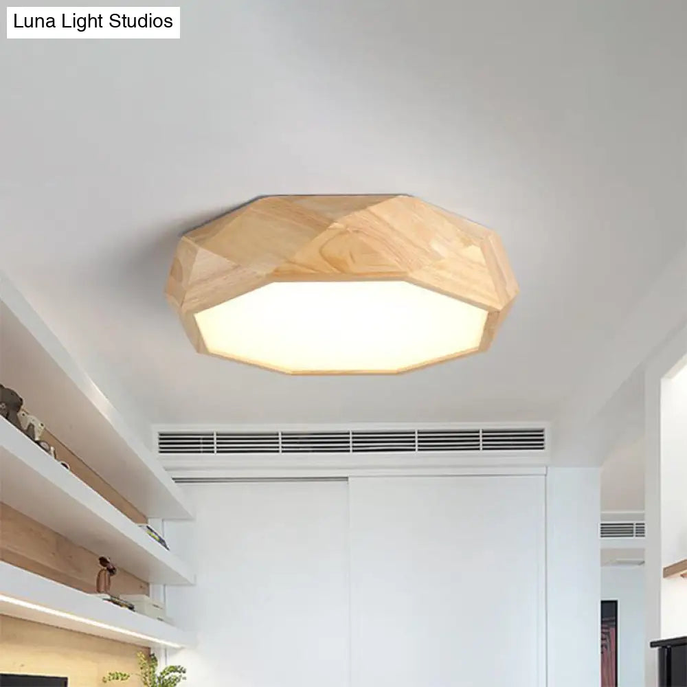 Modern Geometric Wood Beige Ceiling Light With Acrylic Diffuser - Led Flush Mount Lamp 18’/26’ Wide