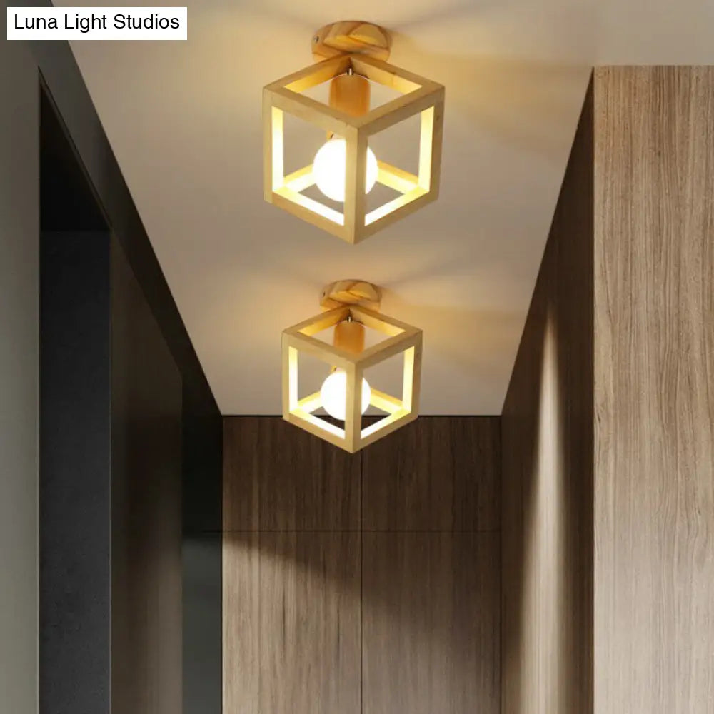 Modern Geometric Wooden Flush - Mount Ceiling Light Fixture - Small Size