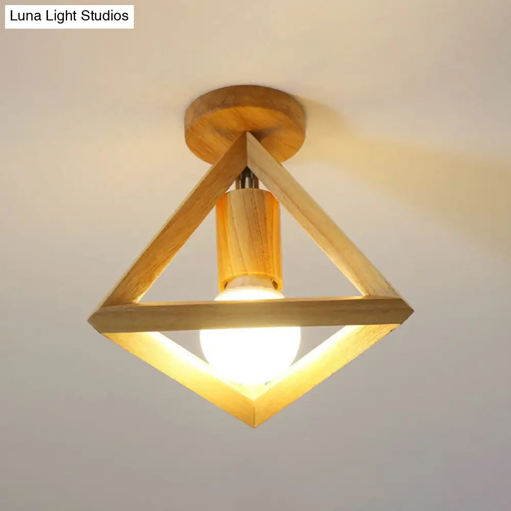 Modern Geometric Wooden Flush-Mount Ceiling Light Fixture - Small Size Wood / Triangle