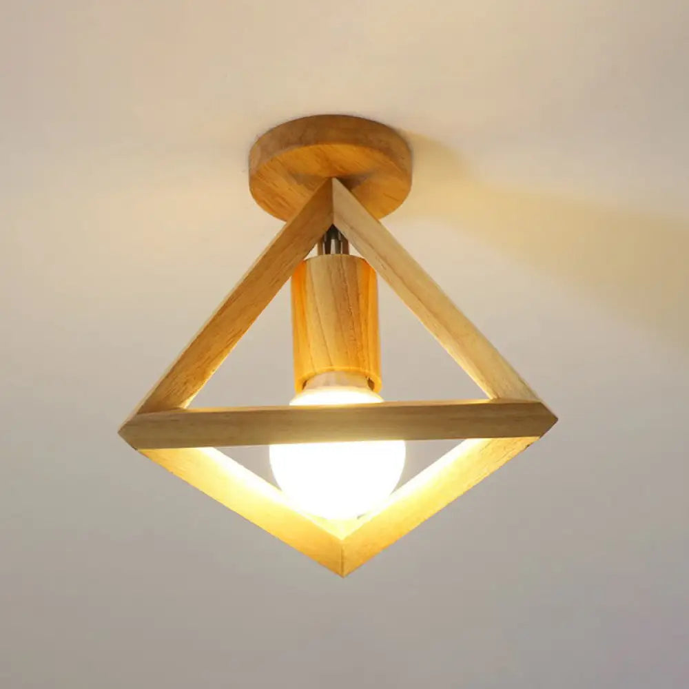 Modern Geometric Wooden Flush - Mount Ceiling Light Fixture - Small Size Wood / Triangle