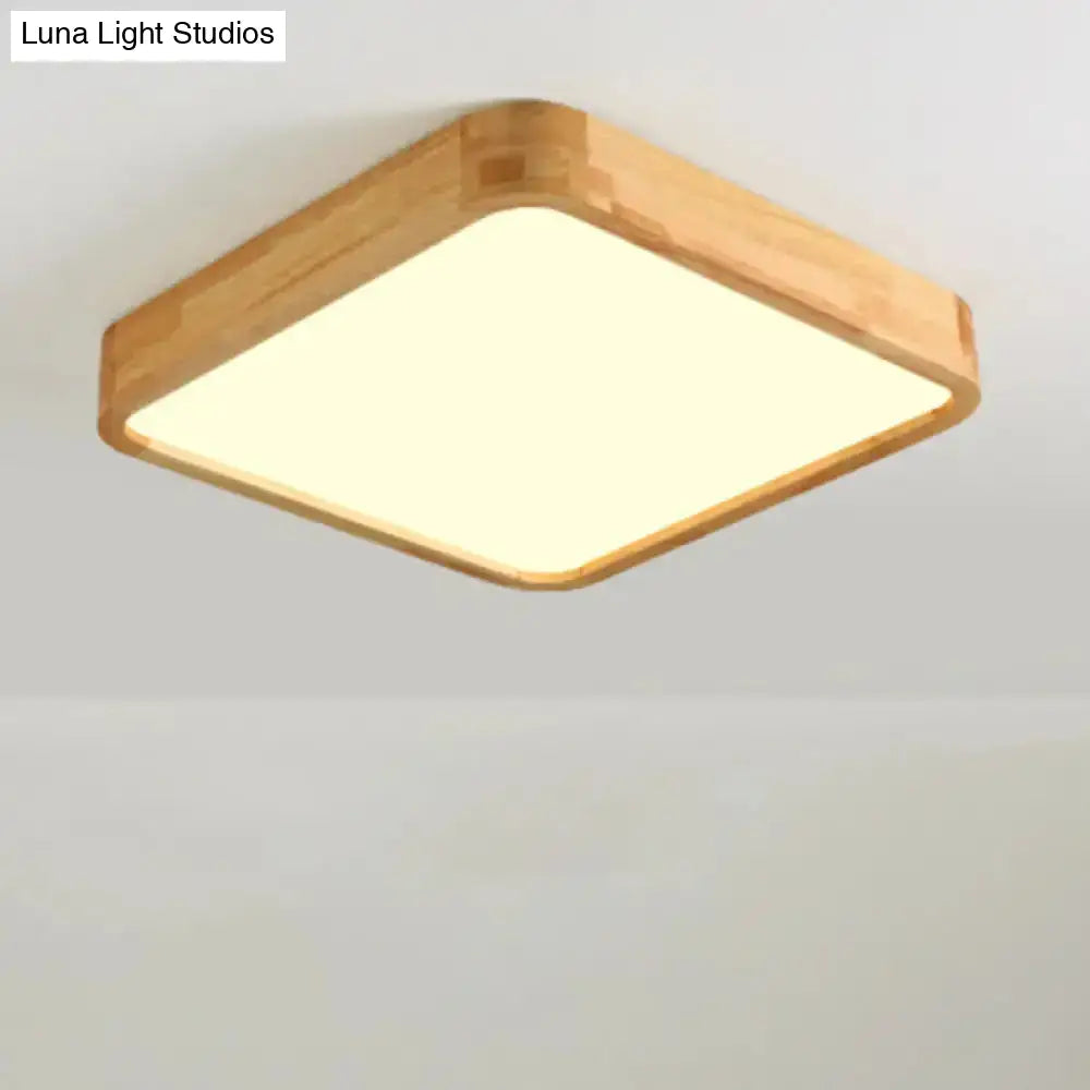 Modern Geometric Wooden Flush Mount Ceiling Light Led Living Room Fixture - Beige