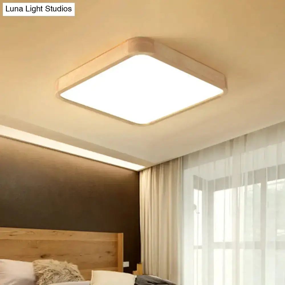 Modern Geometric Wooden Flush Mount Ceiling Light Led Living Room Fixture - Beige