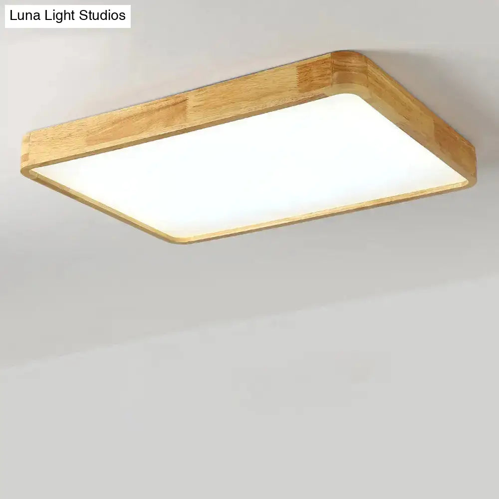 Modern Geometric Wooden Flush Mount Ceiling Light Led Living Room Fixture - Beige