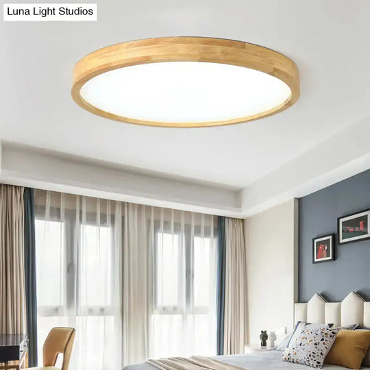 Modern Geometric Wooden Flush Mount Ceiling Light Led Living Room Fixture - Beige