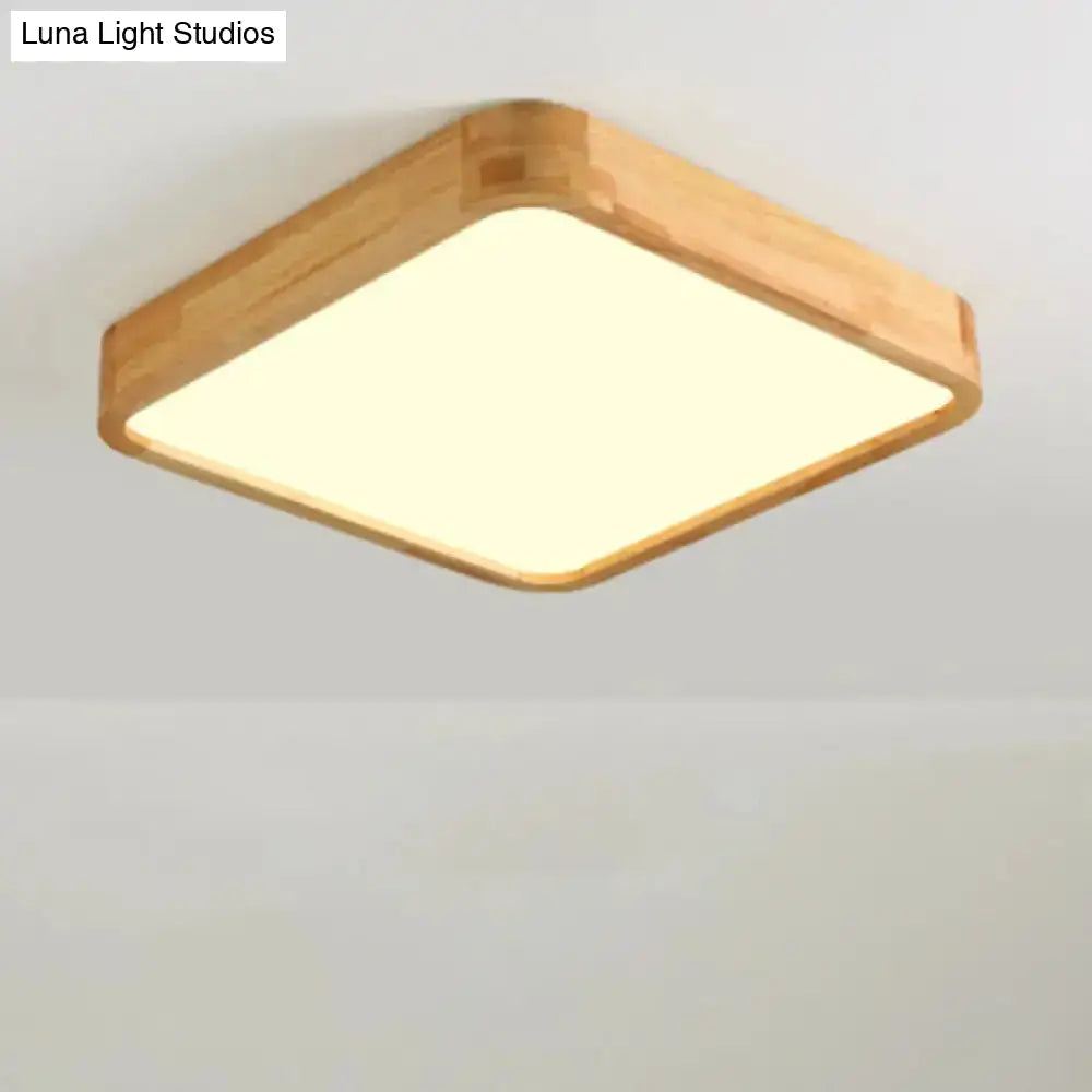 Modern Geometric Wooden Flush Mount Ceiling Light Led Living Room Fixture - Beige