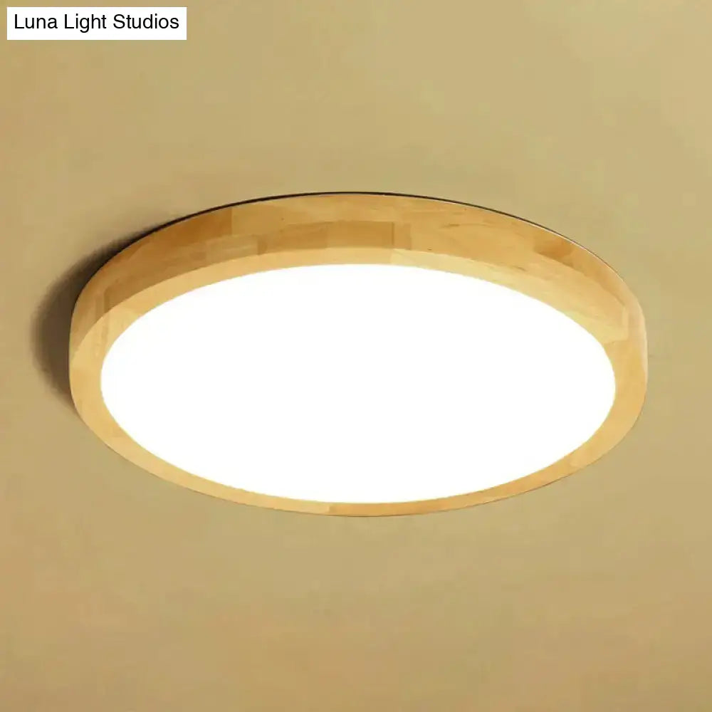 Modern Geometric Wooden Flush Mount Ceiling Light Led Living Room Fixture - Beige