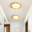Modern Geometric Wooden Led Bedroom Flush Ceiling Light With Beige Acrylic Shade Wood / Warm B
