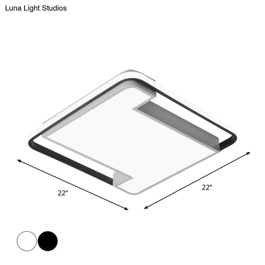 Modern Geometry Led Flush Fixture - 18/22 Width Black/White Acrylic Bedroom Lighting