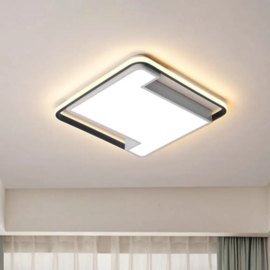 Modern Geometry Led Flush Fixture - 18’/22’ Width Black/White Acrylic Bedroom Lighting White / 18’