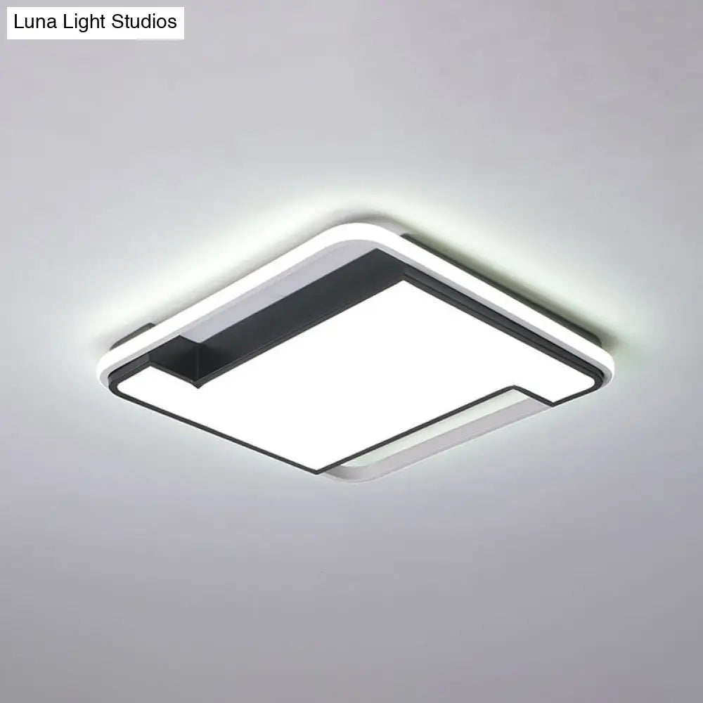 Modern Geometry Led Flush Fixture - 18/22 Width Black/White Acrylic Bedroom Lighting