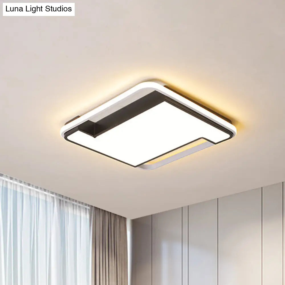 Modern Geometry Led Flush Fixture - 18’/22’ Width Black/White Acrylic Bedroom Lighting