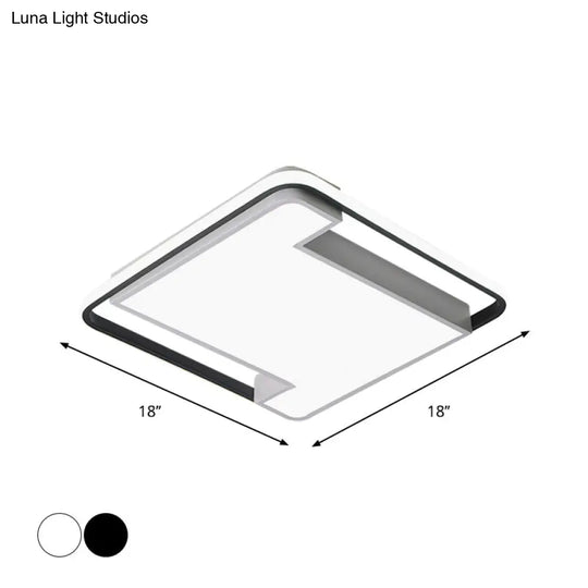 Modern Geometry Led Flush Fixture - 18/22 Width Black/White Acrylic Bedroom Lighting