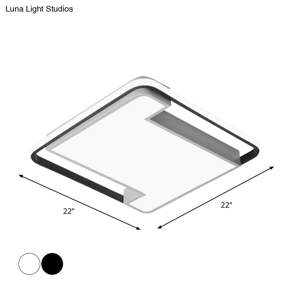 Modern Geometry Led Flush Fixture - 18’/22’ Width Black/White Acrylic Bedroom Lighting