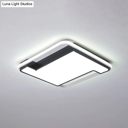 Modern Geometry Led Flush Fixture - 18’/22’ Width Black/White Acrylic Bedroom Lighting