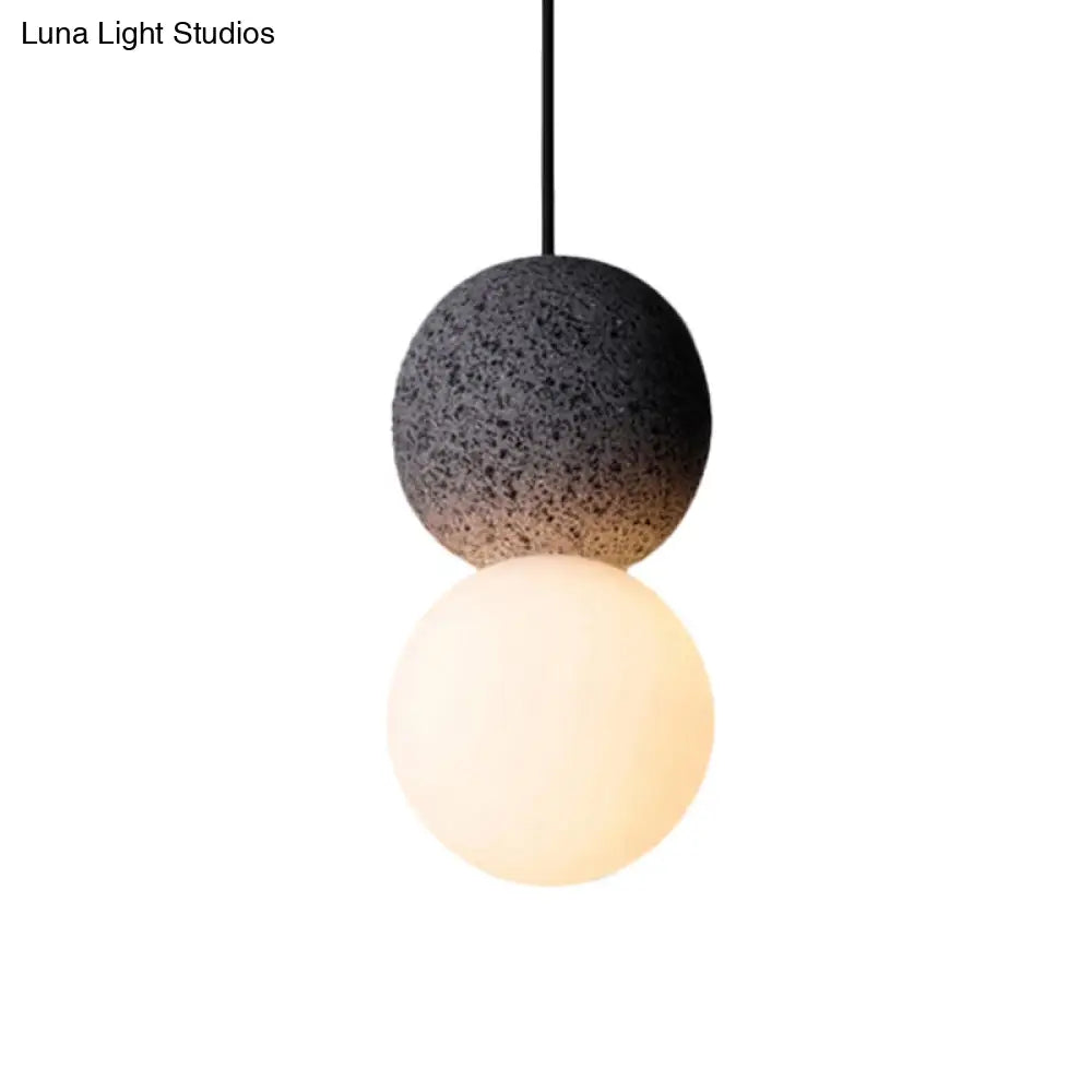 Modern Glass & Terrazzo Double Ball Pendant Light - Pink/Grey