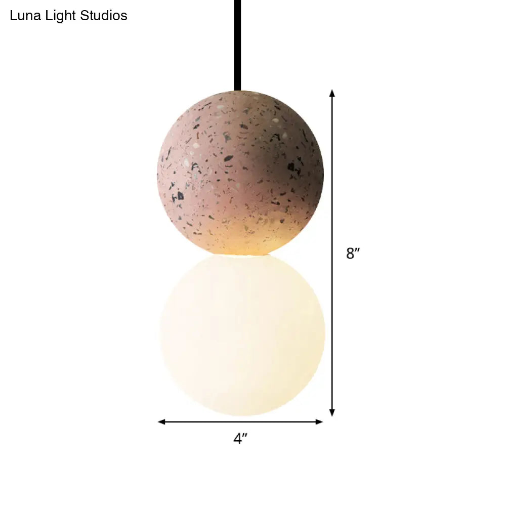 Modern Glass And Terrazzo Double Ball Pendant Light In Pink/Grey- 1-Light Ceiling Hanging Lamp