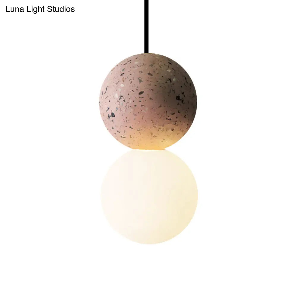 Modern Glass And Terrazzo Double Ball Pendant Light In Pink/Grey- 1-Light Ceiling Hanging Lamp