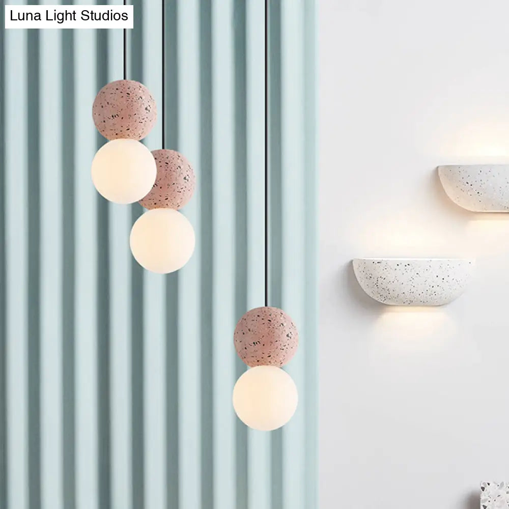Modern Glass And Terrazzo Double Ball Pendant Light In Pink/Grey- 1-Light Ceiling Hanging Lamp