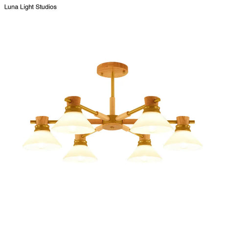 Modern Glass And Wood Hanging Pendant Chandelier - Black/Gold Branch Cone Shade For Sitting Room