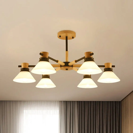 Modern Glass And Wood Hanging Pendant Chandelier - Black/Gold Branch Cone Shade For Sitting Room 6