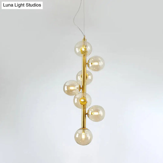 Modern Glass Ball Chandelier With 7 Led Pendant Lights In Gold For Living Room