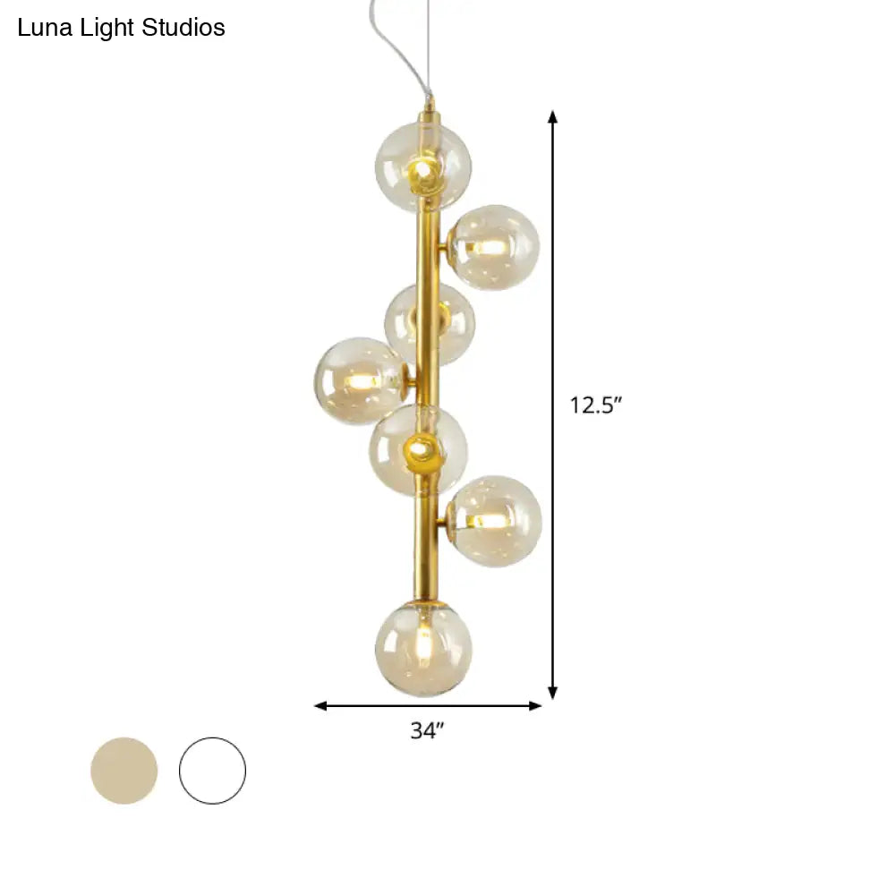 Modern Glass Ball Chandelier With 7 Led Pendant Lights In Gold For Living Room