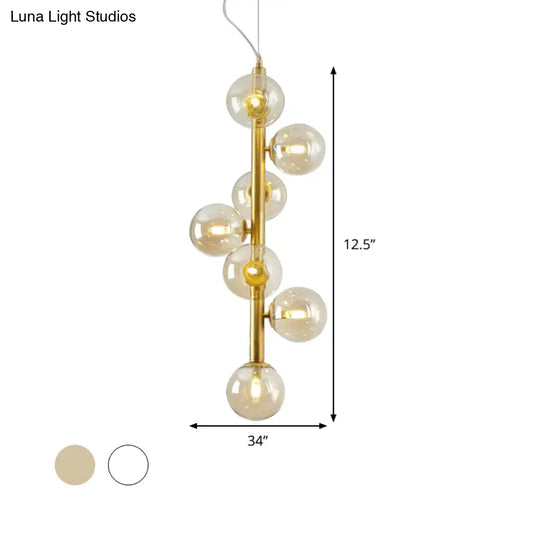 Modern Glass Ball Chandelier With 7 Led Pendant Lights In Gold For Living Room